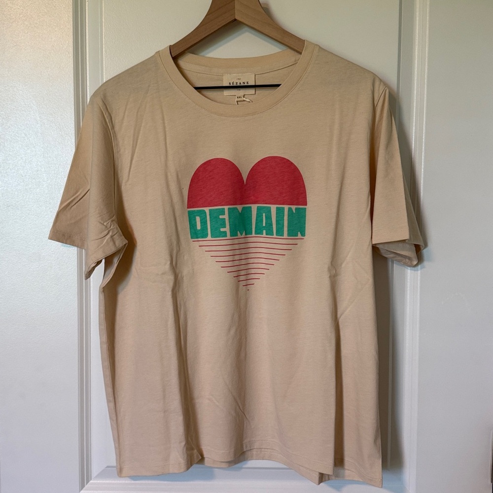 Sezane Heart Demain T-shirt - Solidarity Creation Cream / Multicolour - Size XXL